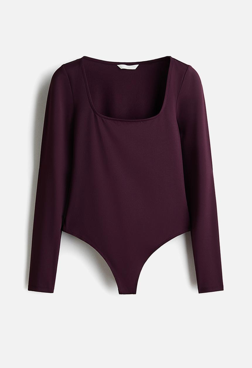 H&M - Long-sleeved thong body - plum purple