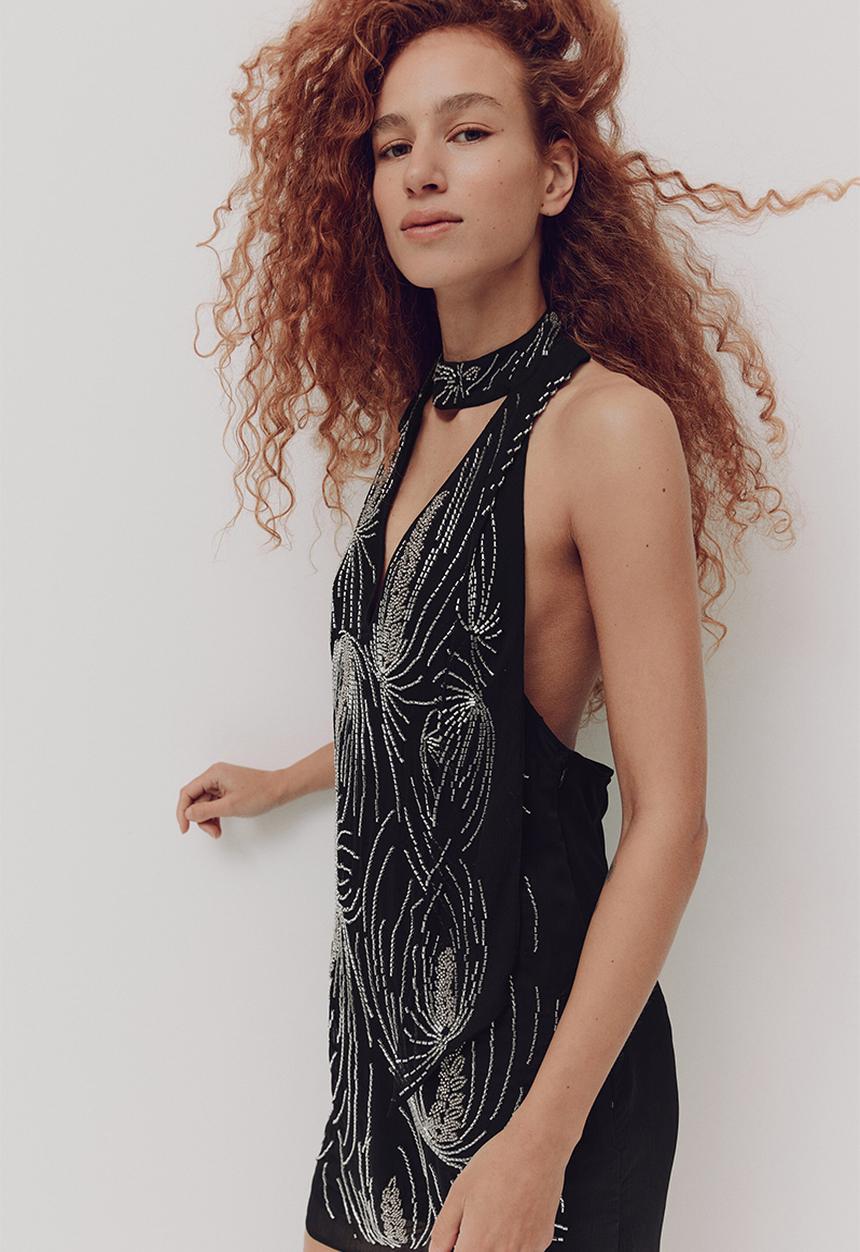 H&M - Embellished halterneck dress - black