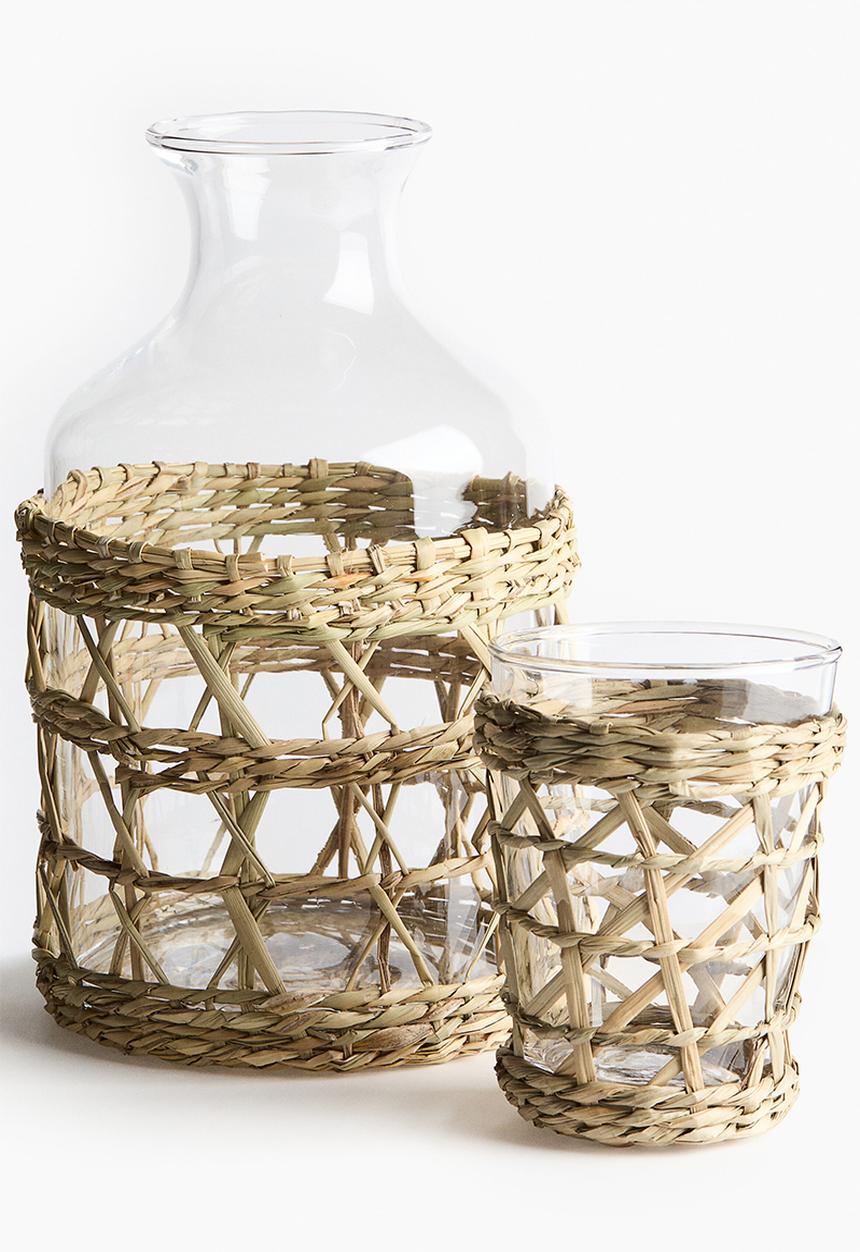 H&M - Seagrass-cage glass carafe - transparent/beige