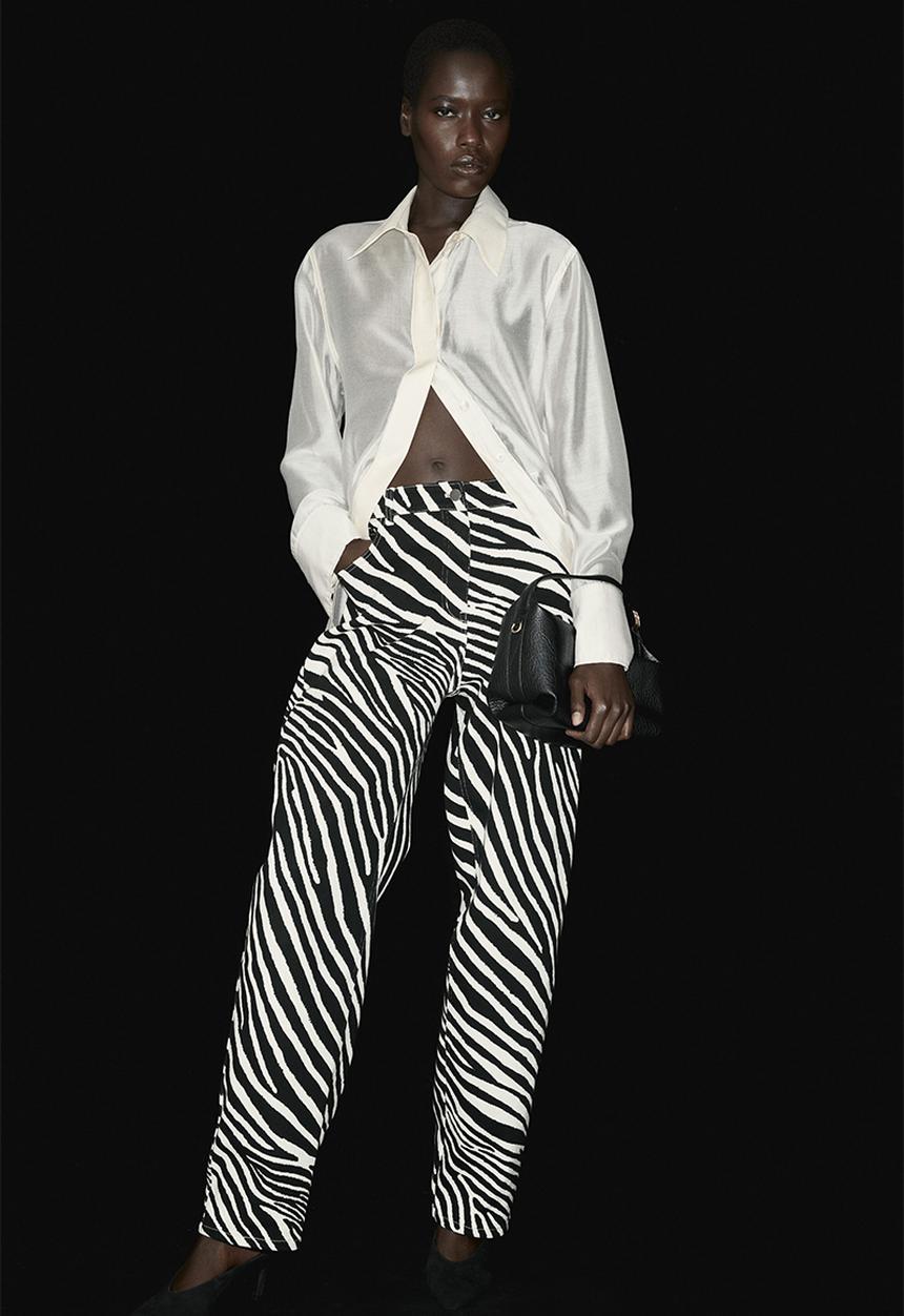 H&M - Barrel-leg twill trousers - black/zebra print