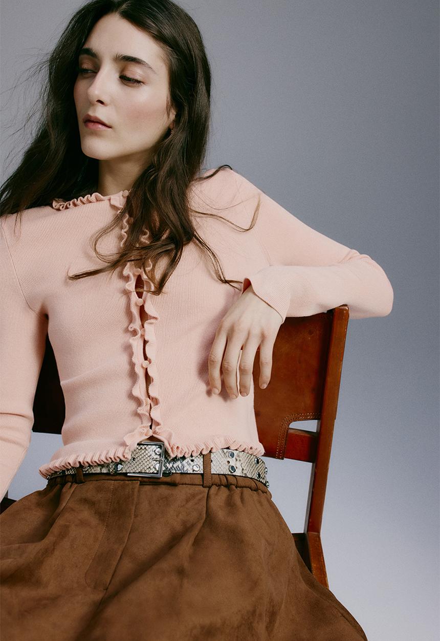 H&M - Frill-trimmed cardigan - peach pink