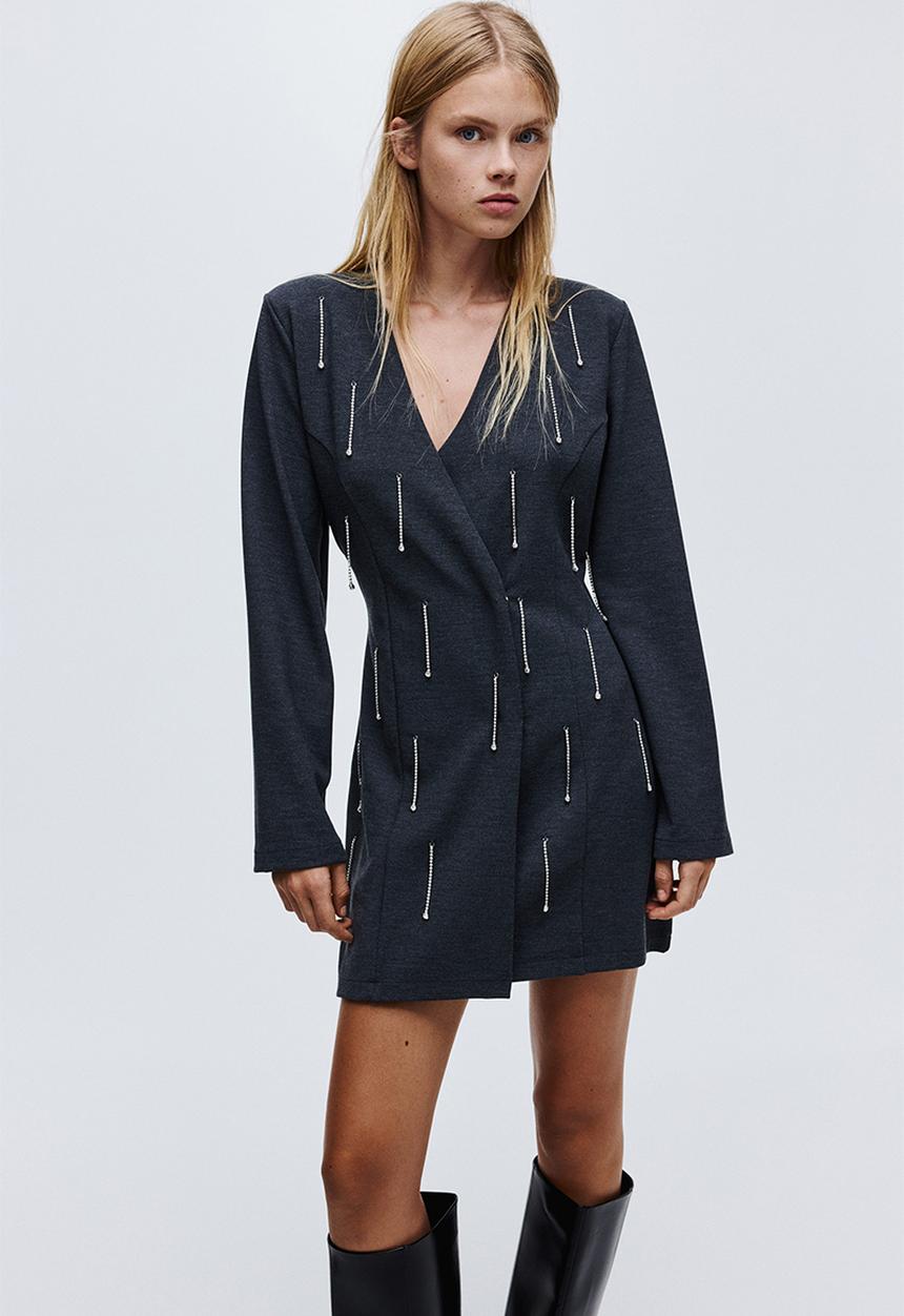 H&M - Rhinestone-embellished dress - dark grey marl