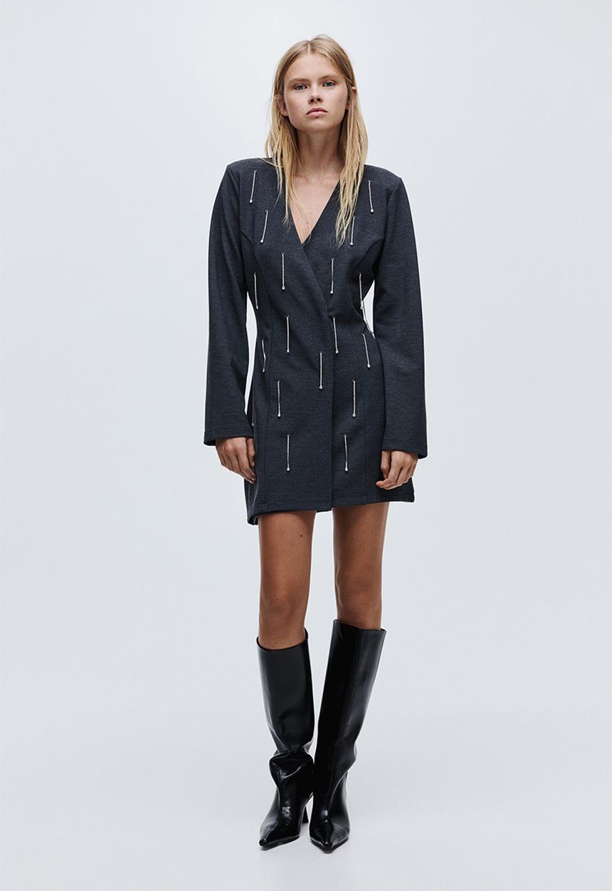 H&M - Rhinestone-embellished dress - dark grey marl