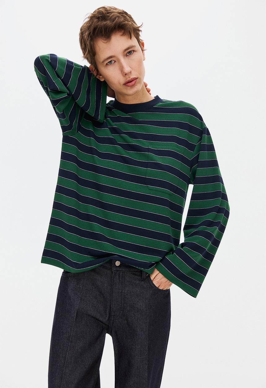 H&M - Pocket-detail top - navy blue/striped