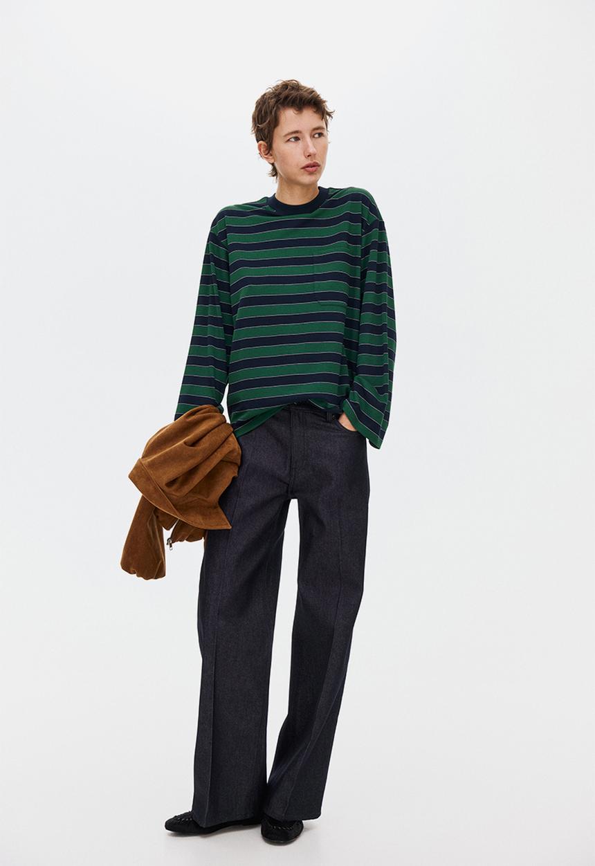 H&M - Pocket-detail top - navy blue/striped