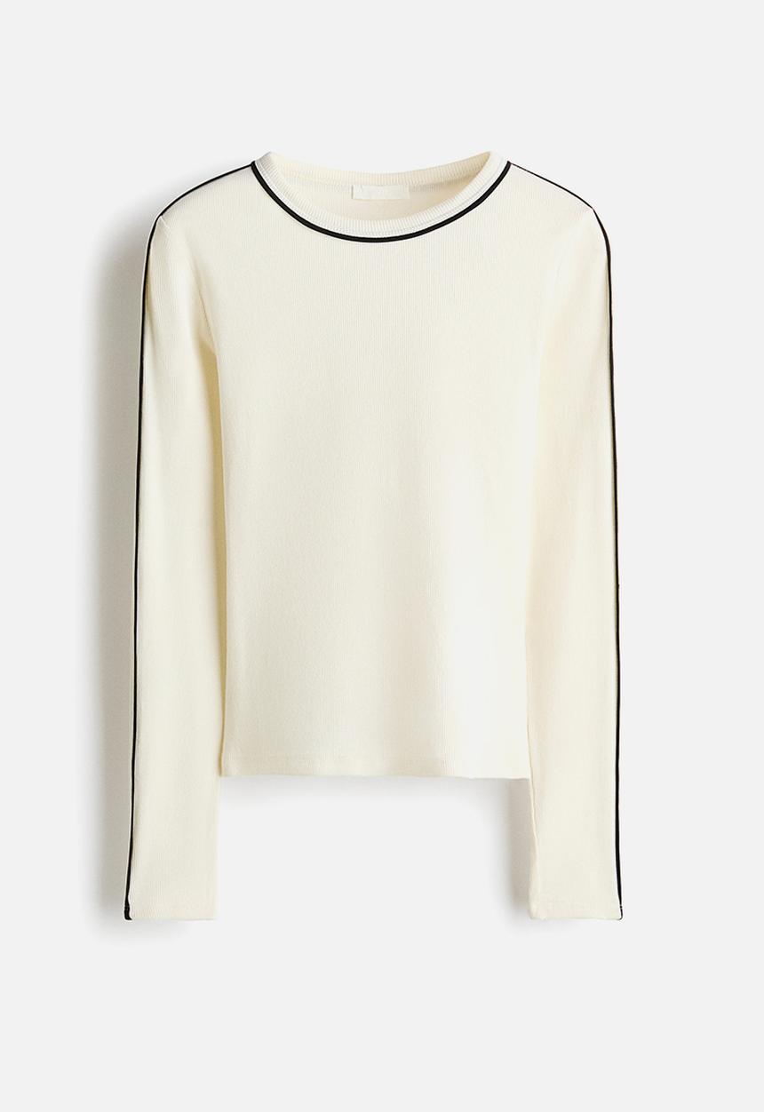 H&M - Ribbed jersey top - cream