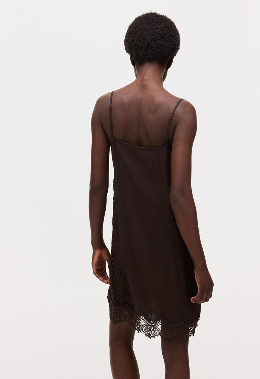 H&M - Lace-trimmed viscose dress - dark brown