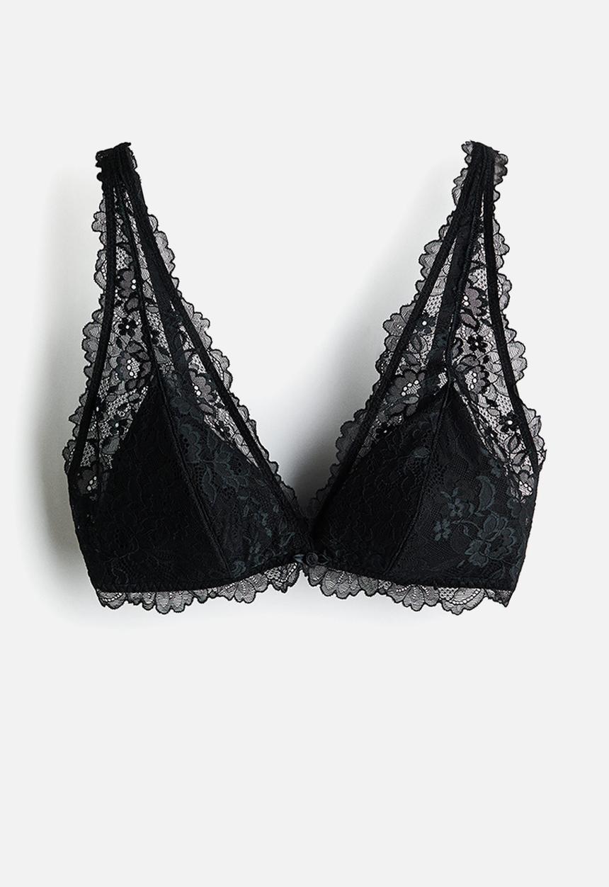 H&M - Padded soft lace bra - black