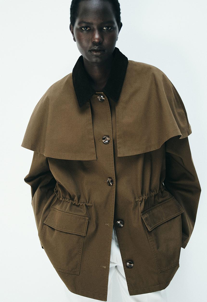 H&M - Cape-detail twill jacket - brown