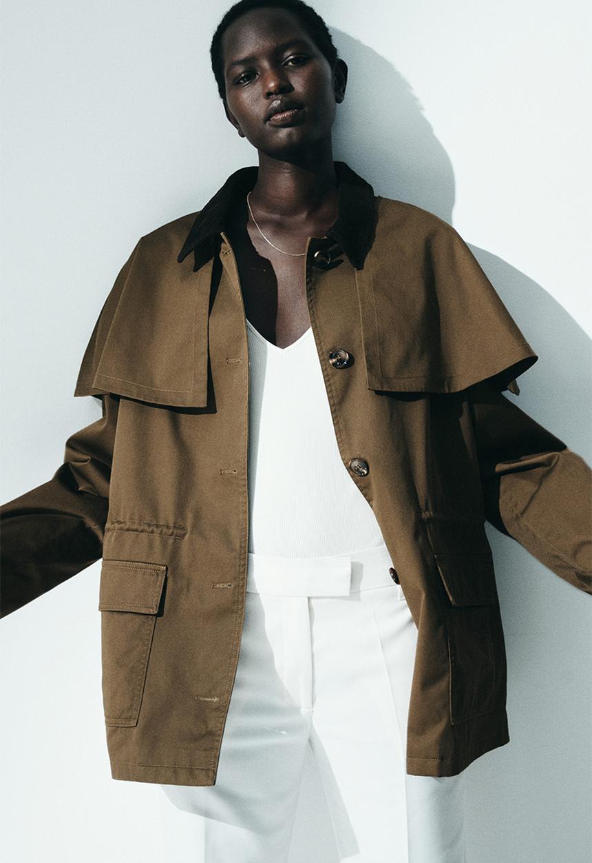 H&M - Cape-detail twill jacket - brown