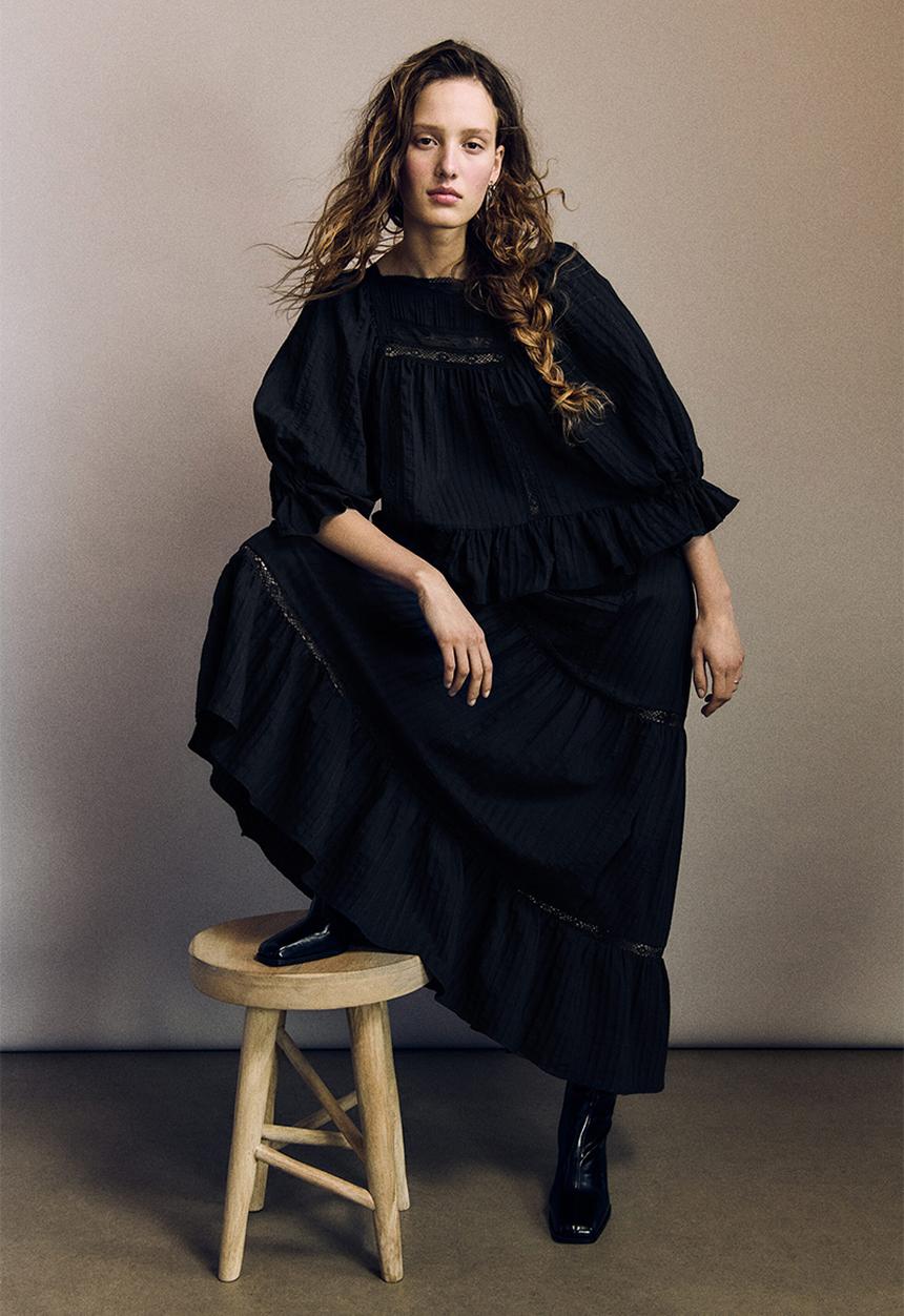 H&M - Lace-inset maxi skirt - black