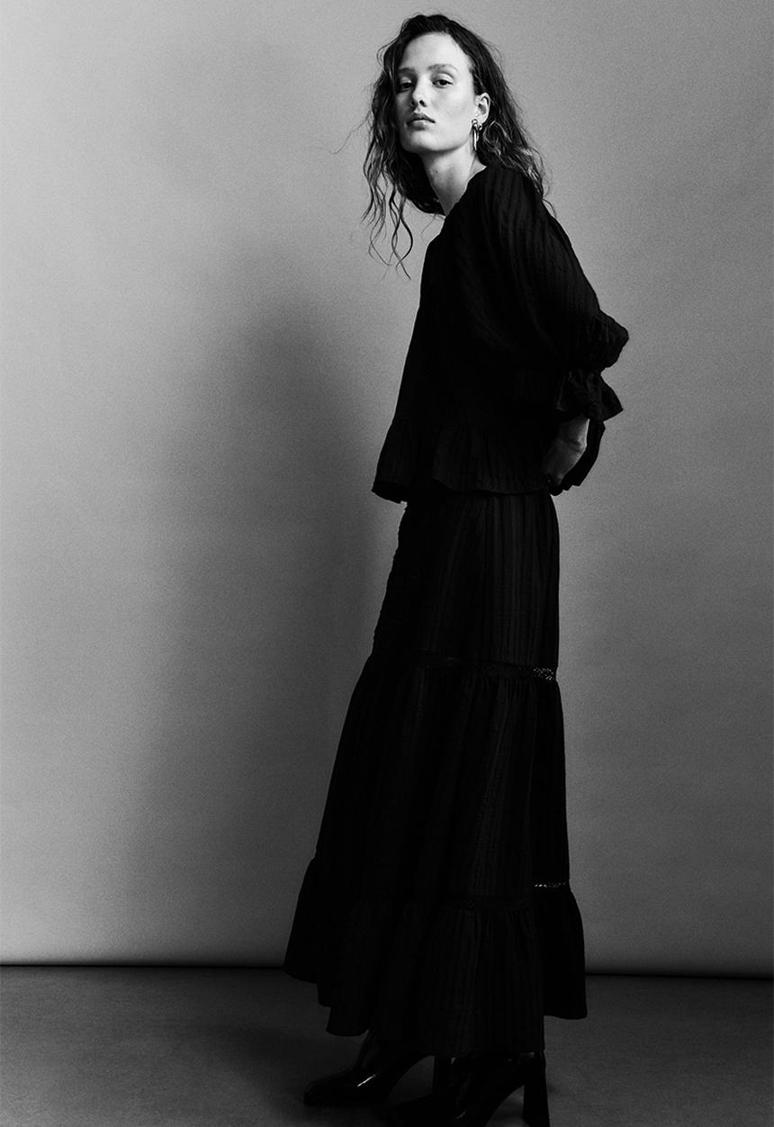 H&M - Lace-inset maxi skirt - black