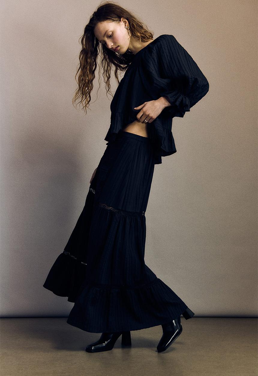 H&M - Lace-inset maxi skirt - black