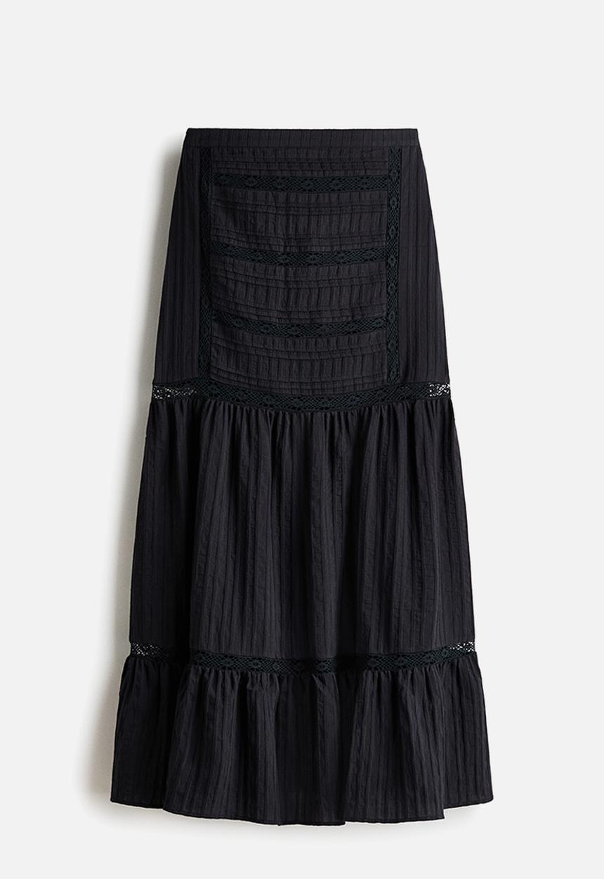 H&M - Lace-inset maxi skirt - black