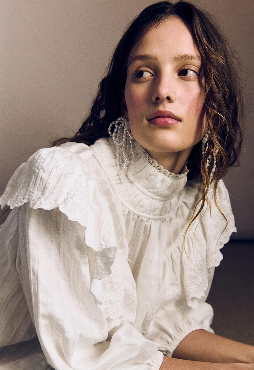 H&M - Flounce-trimmed blouse - white