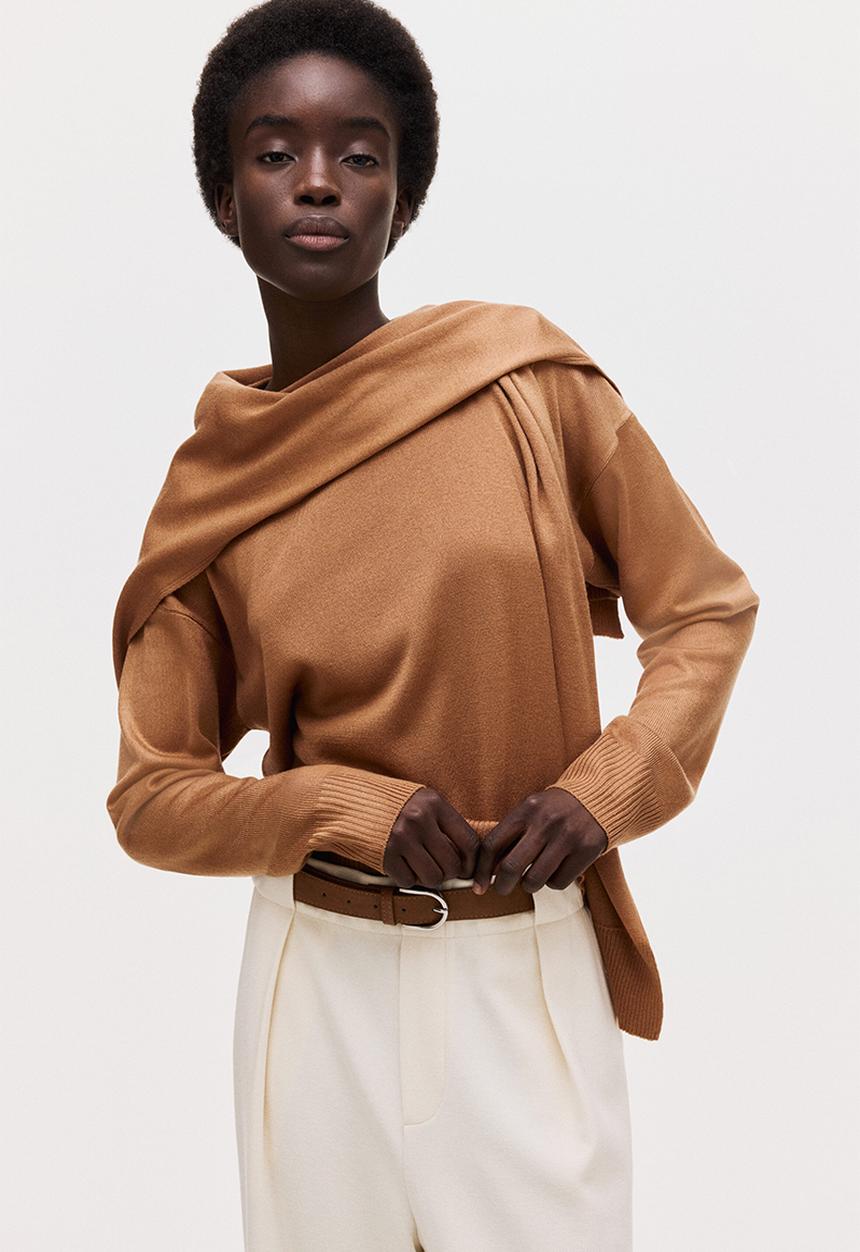 H&M - Scarf-detail jumper - light brown