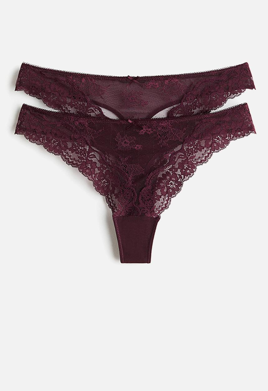 H&M - 2-pack lace thong briefs - burgundy