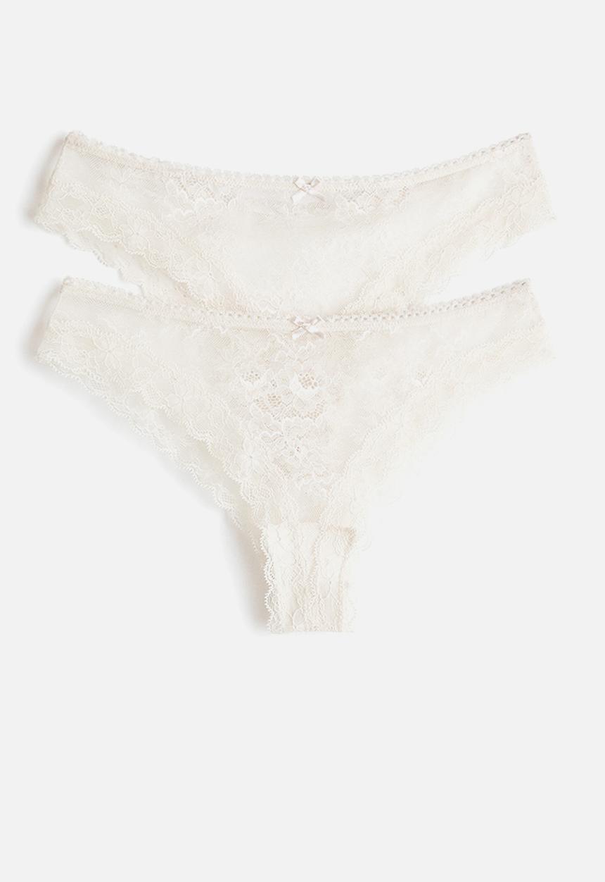 H&M - 2-pack lace brazilian briefs - pale beige