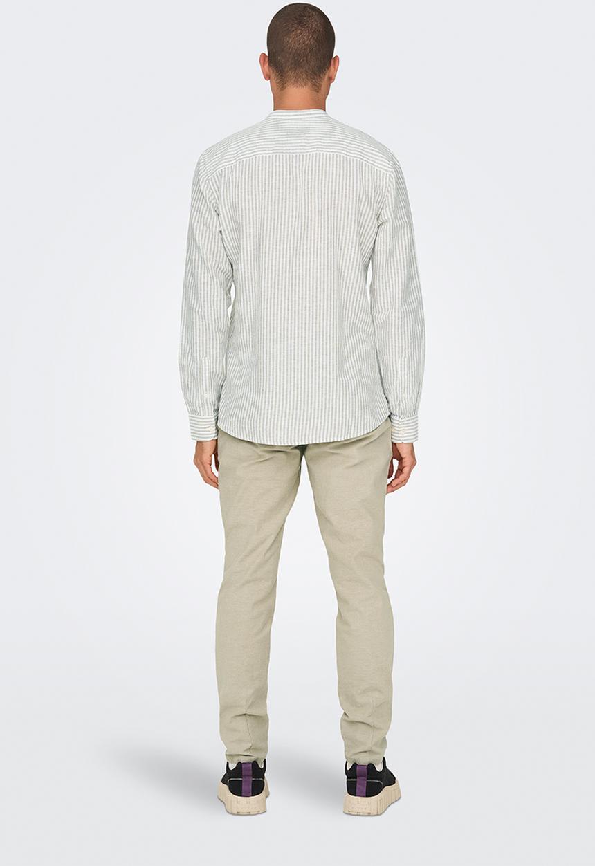 Only & Sons - ONSCAIDEN Life Long Sleeve Mao Stripe Linen - Chinchilla