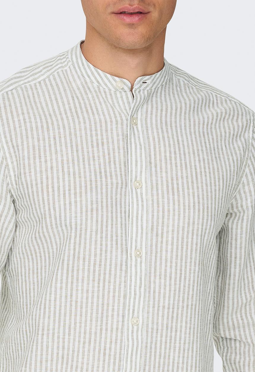 Only & Sons - ONSCAIDEN Life Long Sleeve Mao Stripe Linen - Chinchilla