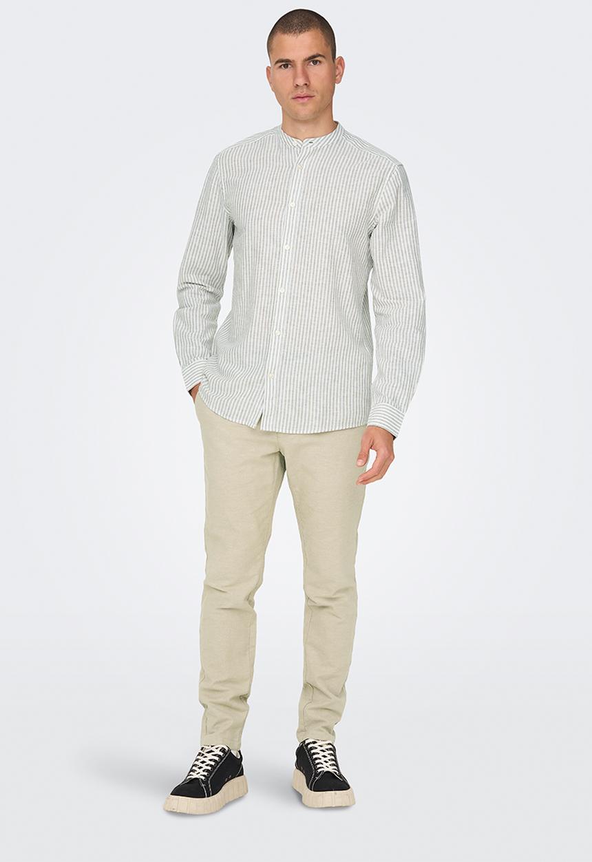 Only & Sons - ONSCAIDEN Life Long Sleeve Mao Stripe Linen - Chinchilla