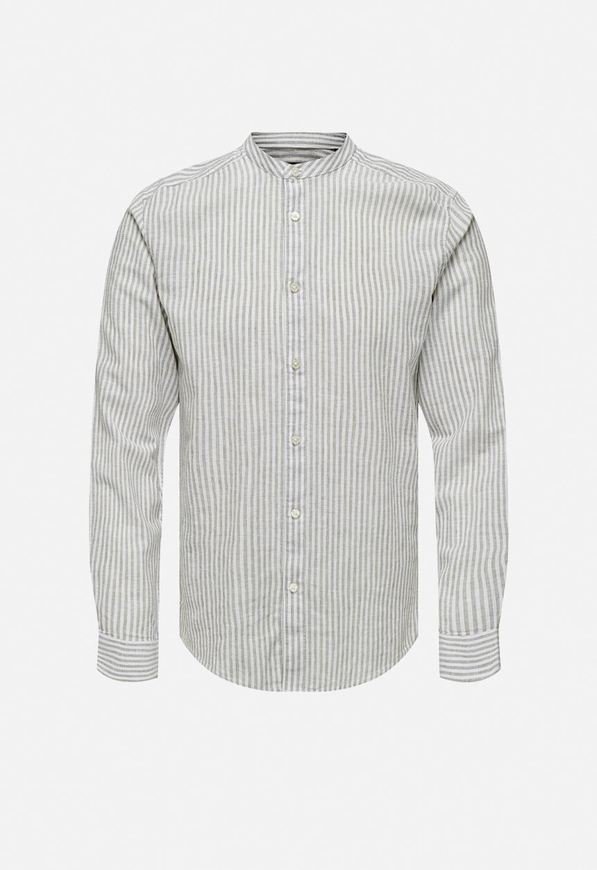 Only & Sons - ONSCAIDEN Life Long Sleeve Mao Stripe Linen - Chinchilla