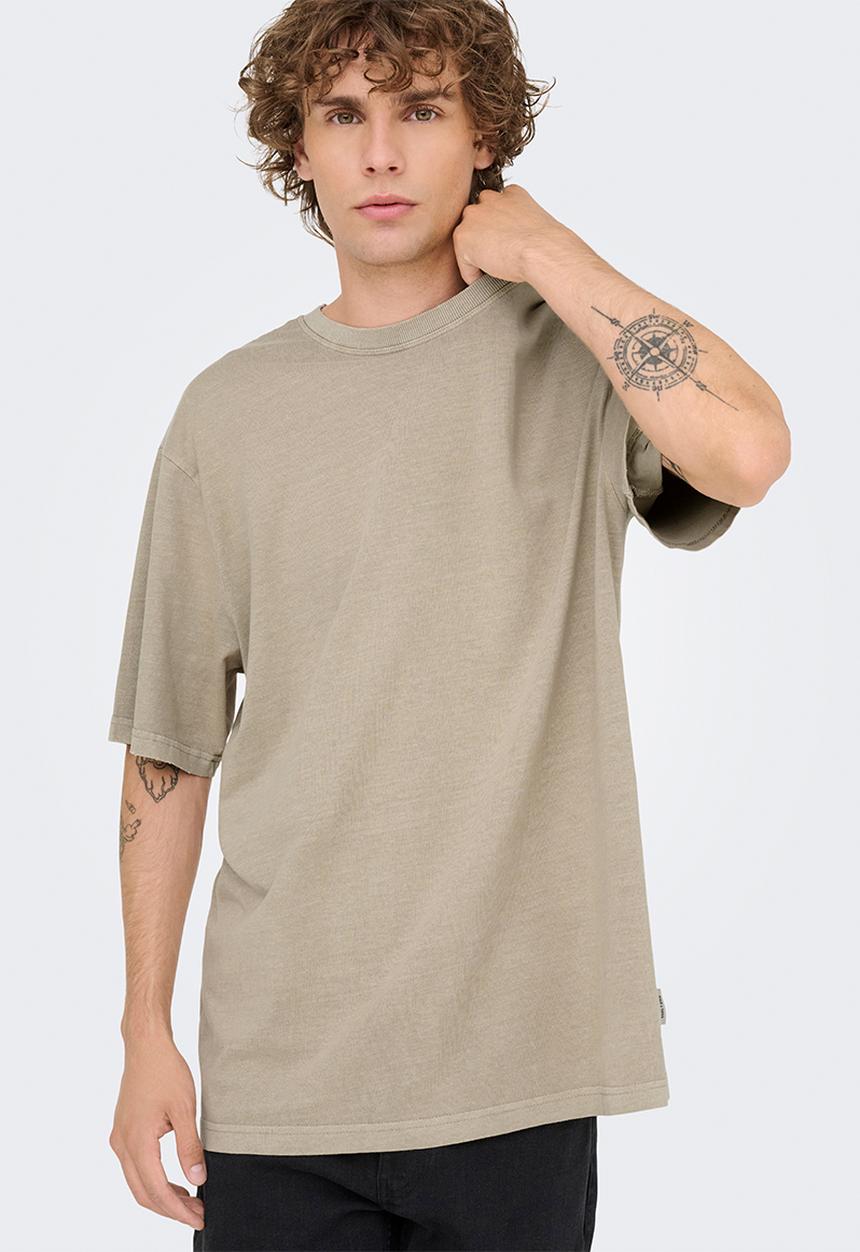 Only & Sons - ONSDISTRESS Relaxed Short Sleeve Tee - Beige