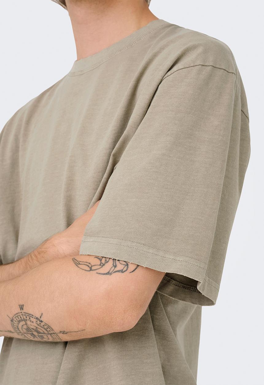 Only & Sons - ONSDISTRESS Relaxed Short Sleeve Tee - Beige