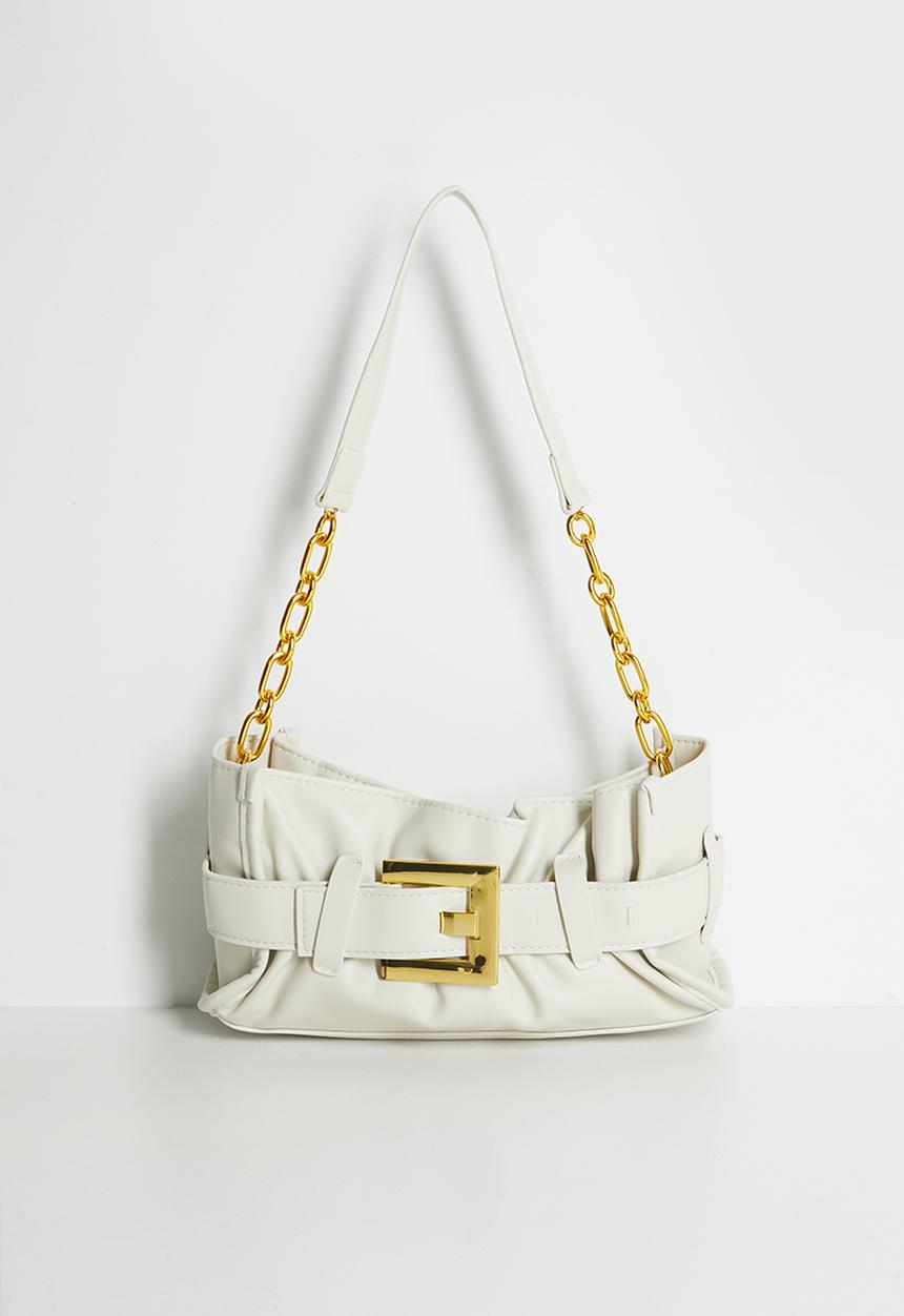 Tessa Design - Geneva-Rae Buckle Detail Tote With Gold Hardware-Cream