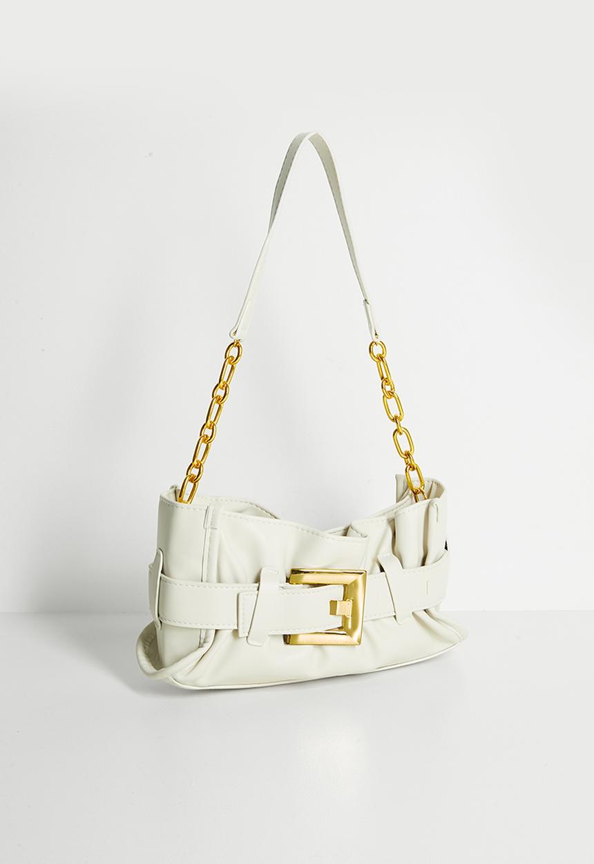 Tessa Design - Geneva-Rae Buckle Detail Tote With Gold Hardware-Cream