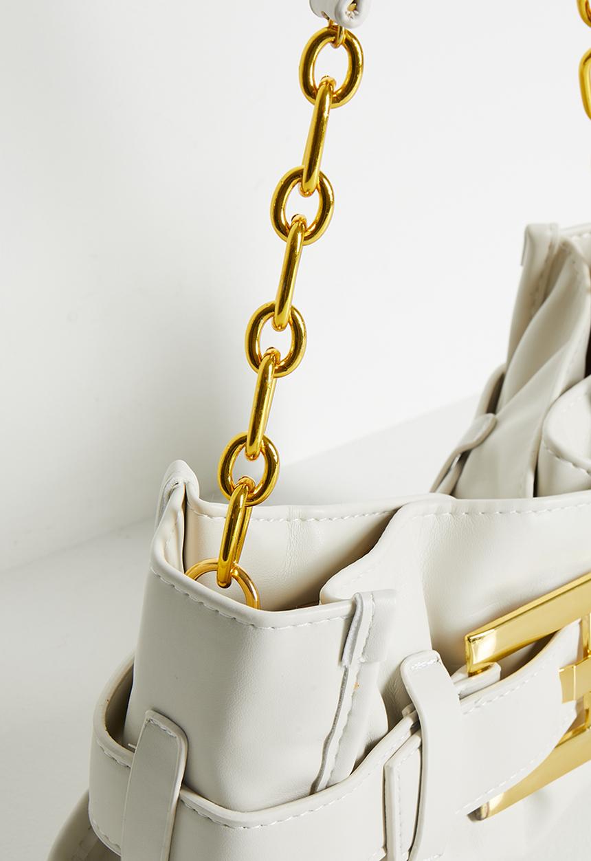 Tessa Design - Geneva-Rae Buckle Detail Tote With Gold Hardware-Cream