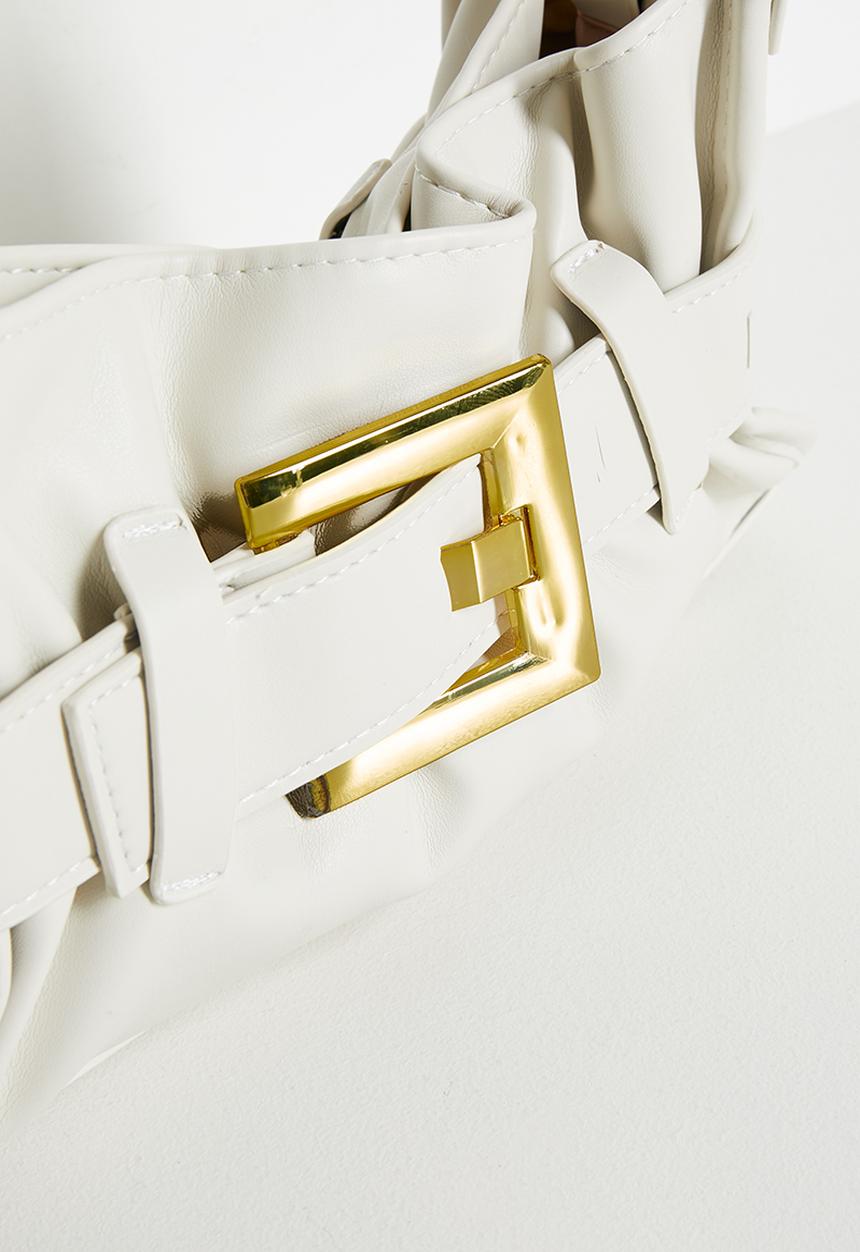 Tessa Design - Geneva-Rae Buckle Detail Tote With Gold Hardware-Cream