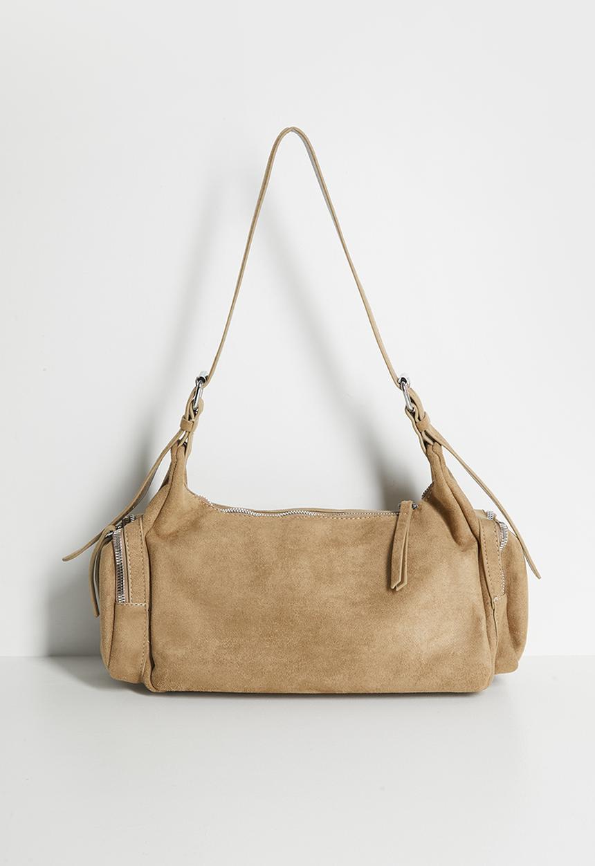 Tessa Design - Florence Suede Shoulder Bag With Silver Hardware-Tan