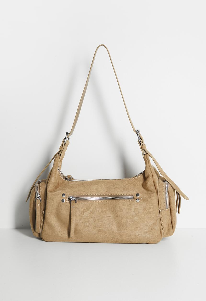 Tessa Design - Florence Suede Shoulder Bag With Silver Hardware-Tan