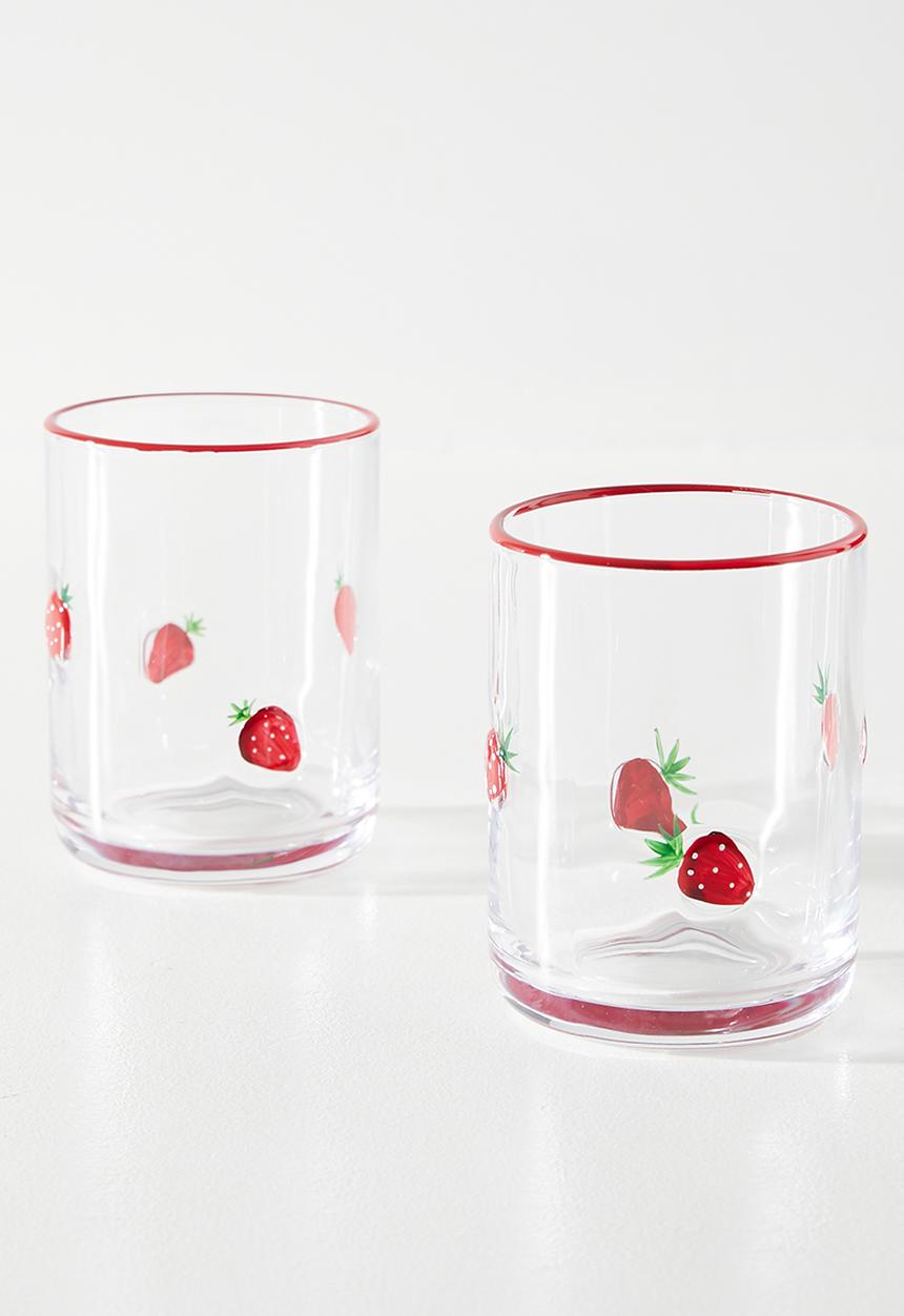 Excellent Houseware - Strawberry tumbler glass set of 2 - Clear