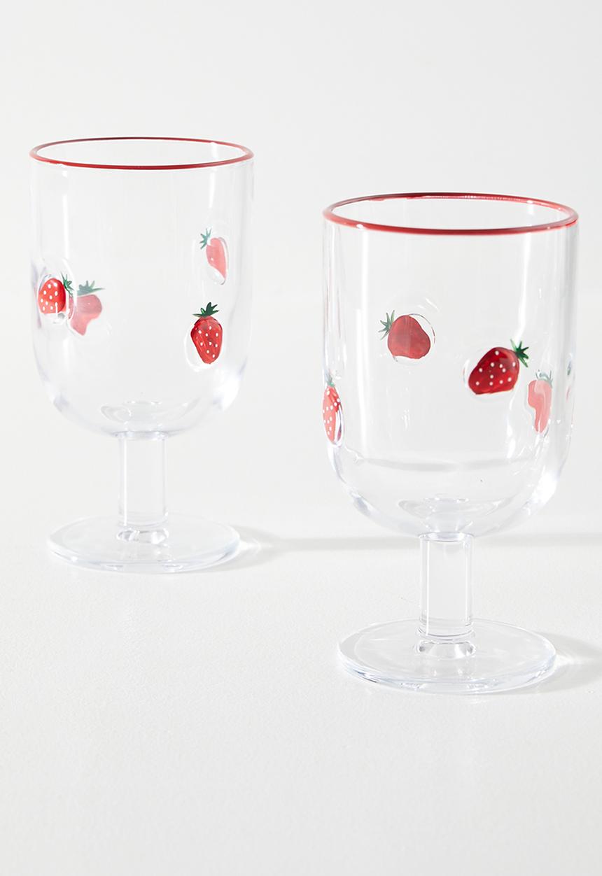 Excellent Houseware - Strawberry wine glass set of 2 - Clear