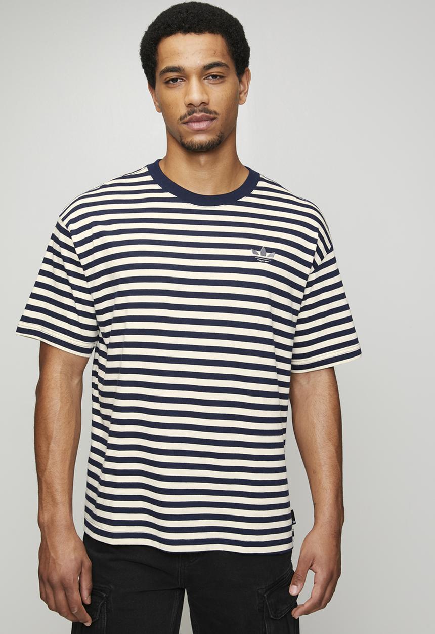 adidas Originals - STRIPED Tee  - Ecru tint/Collegiate Navy