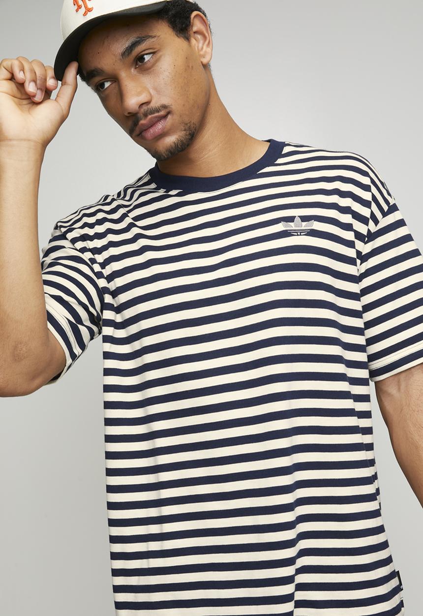 adidas Originals - STRIPED Tee  - Ecru tint/Collegiate Navy