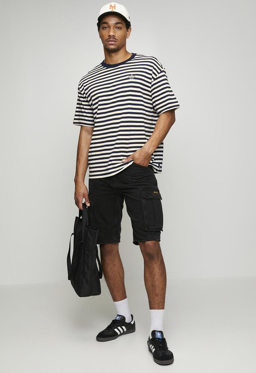 adidas Originals - STRIPED Tee  - Ecru tint/Collegiate Navy