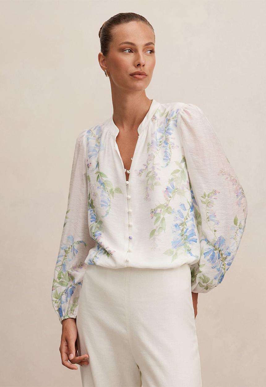 Forever New - Dove placement print blouse in wisteria floral