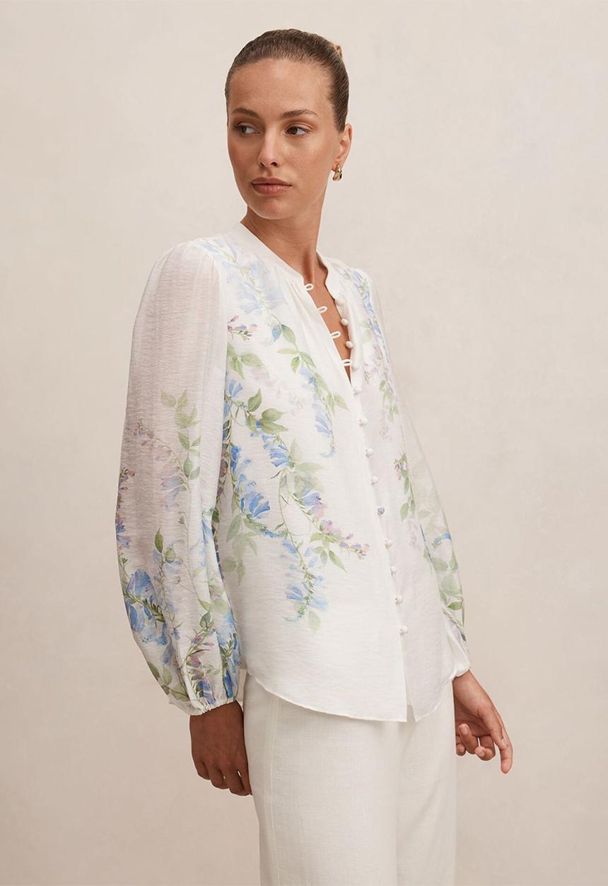 Forever New - Dove placement print blouse in wisteria floral