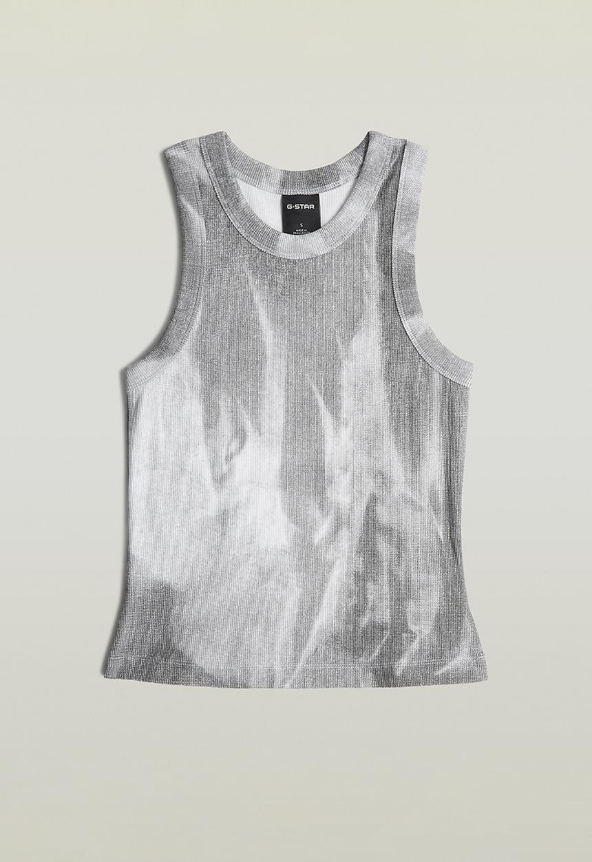 G-STAR - Slim rib aop tank wmn - grey denim flame aop