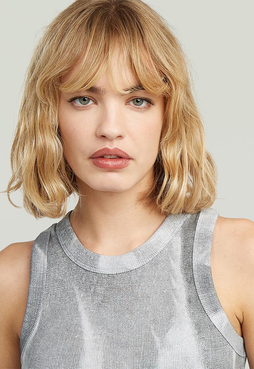 G-STAR - Slim rib aop tank wmn - grey denim flame aop