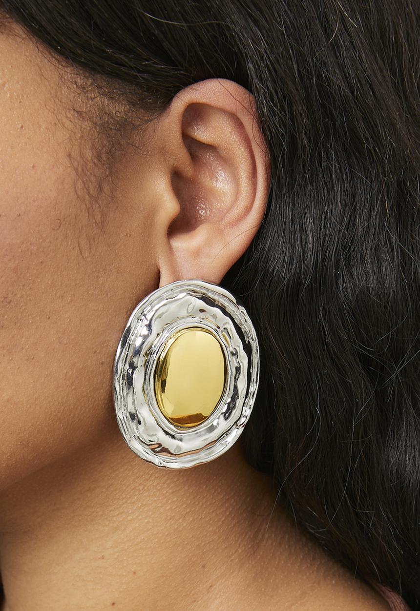 Tessa Design - Lucienne Two Tone Sphere Earrings-Silver/Gold