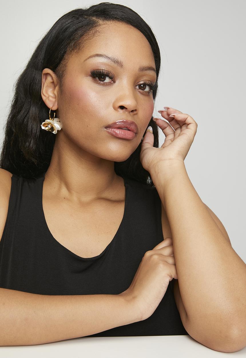 Tessa Design - Rory Pearl Floral Hoop Earrings-Gold