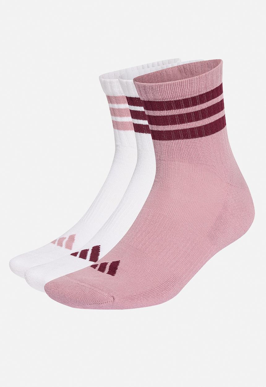 adidas Performance -  3-Stripes Cushioned Mid-Crew Socks 3pk- white/magic mauve/maroon