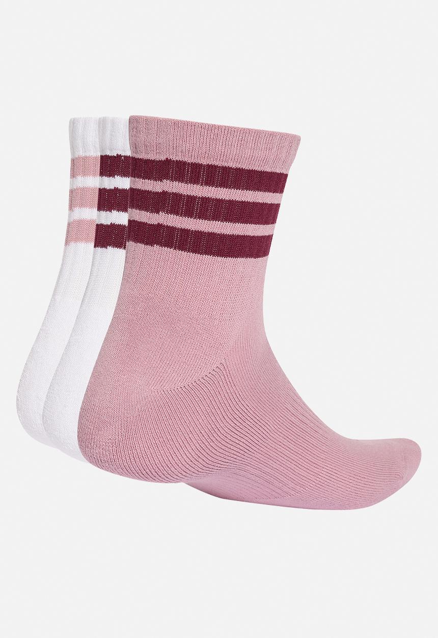 adidas Performance -  3-Stripes Cushioned Mid-Crew Socks 3pk- white/magic mauve/maroon