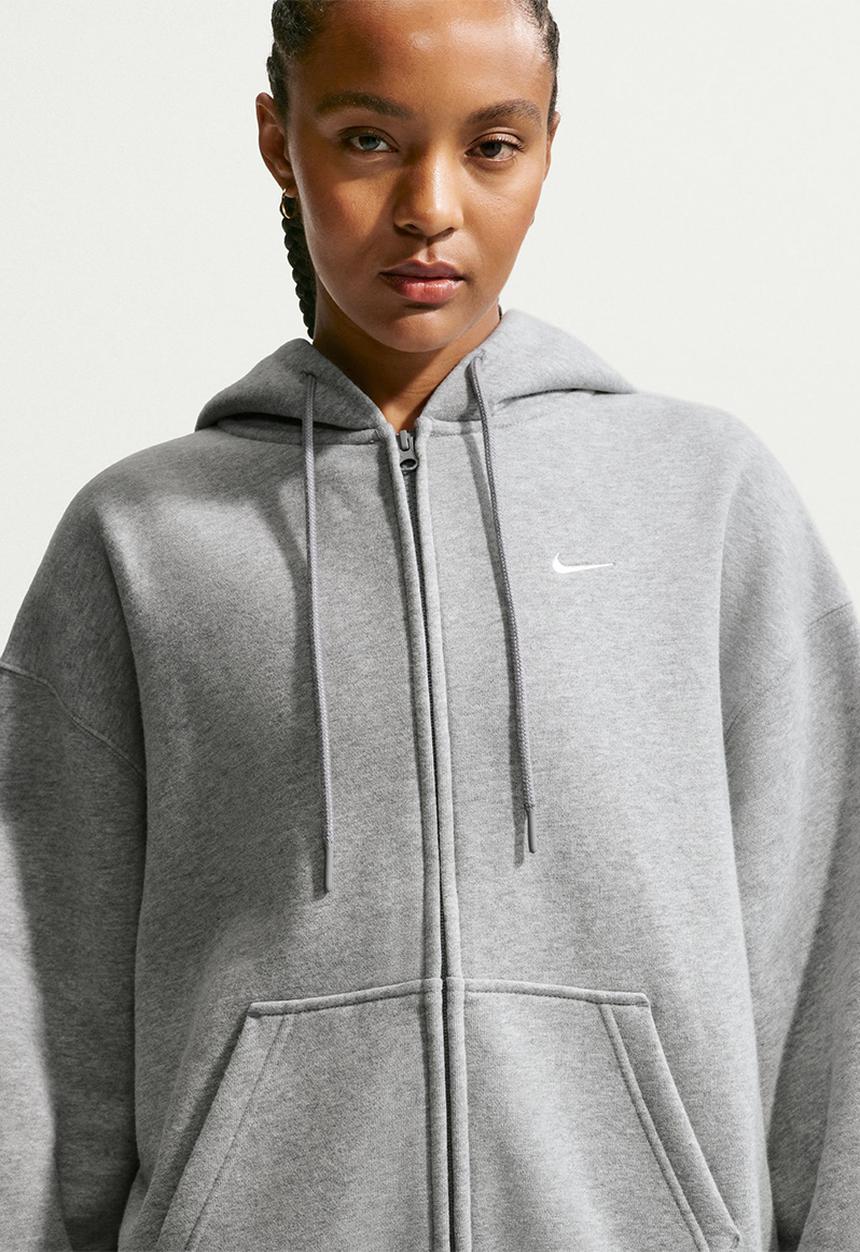 Nike - Nike Studio Fleece Medium Weight Women's Oversized Full-Zip Hoodie - Dk Grey Heather/Sail