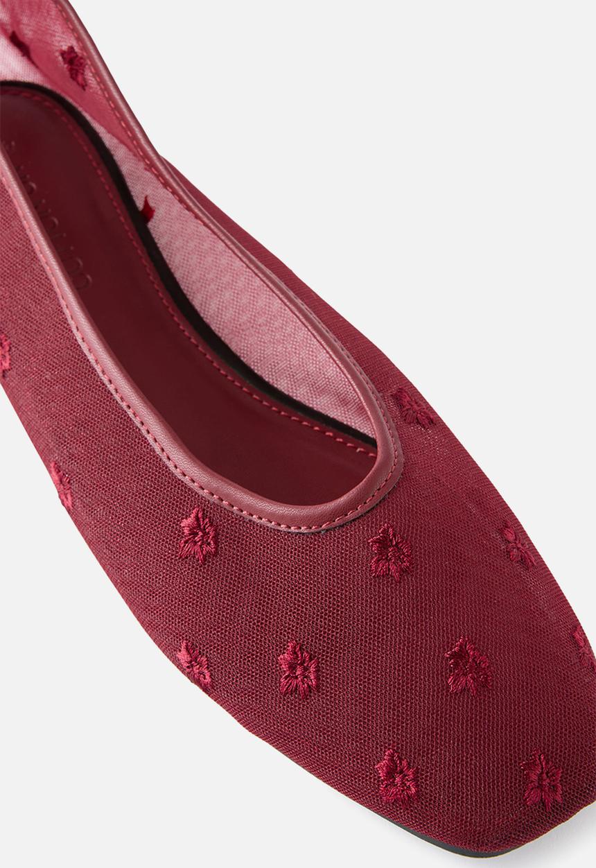 Cotton On - Soho Mary Jane Ballerina - Burgundy Embroidered Mesh