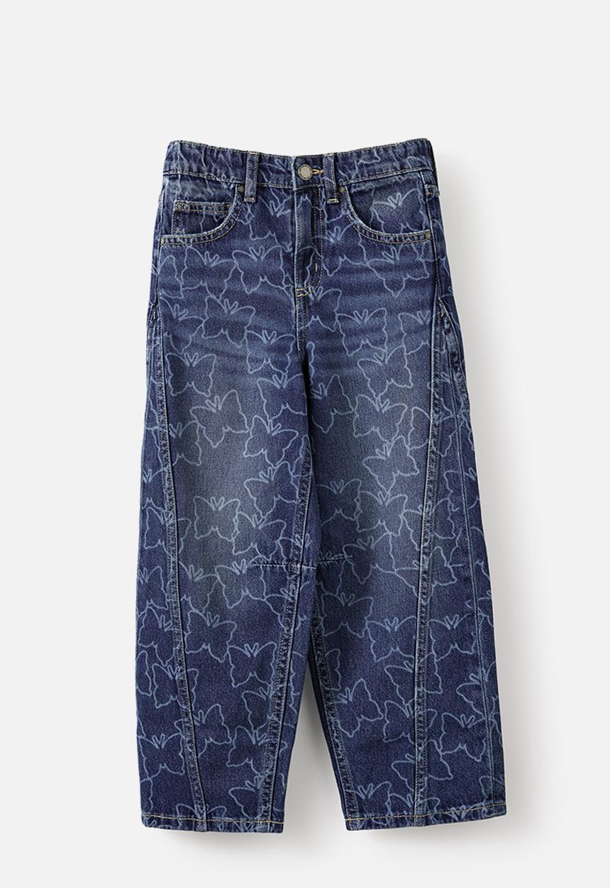 Cotton On - Unisex Super Barrel Leg Denim Jean - Portsea Dark Blue/Butterfly